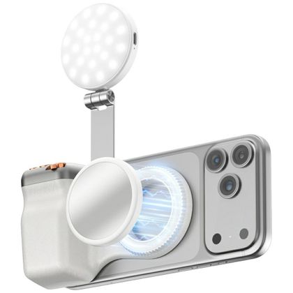 Magnetyczny uchwyt na telefon 4smarts z gripem fotograficznym lampą doświetlającą i bezprzewodowym sterowaniem biały