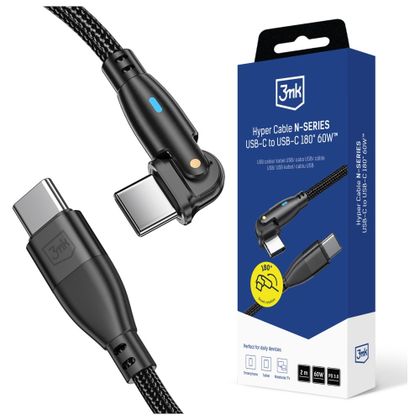Kabel 3MK Hyper Cable N-SERIES USB-C do USB-C 2m 20V/3A 60W obrotowy czarny