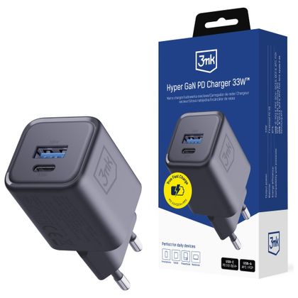 Ładowarka sieciowa 3MK Hyper Charger PD 33W GaN QC4+ PPS AFC FCP SCP USB-A + USB-C czarny