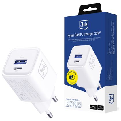 Ładowarka sieciowa 3MK Hyper Charger PD 33W GaN QC4+ PPS AFC FCP SCP USB-A + USB-C biały