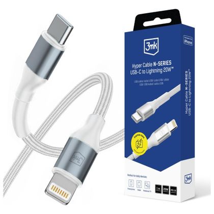 Kabel 3MK Hyper Cable N-SERIES USB-C do Lightning 1m 9V/2A 20W biały