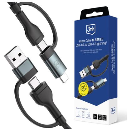 Kabel 3MK Hyper Cable N-SERIES USB-A/USB-C do USB-C/Lightning 1.2m 9V/2A 60W