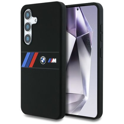 Etui BMW Silicone Middle Tricolor Stripes MagSafe do Samsung Galaxy S25 czarny