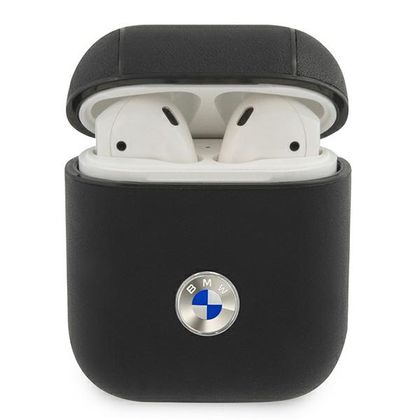 BMW BMA2SSLBK AirPods 1/2 cover czarny/black Geniune Leather Silver Logo