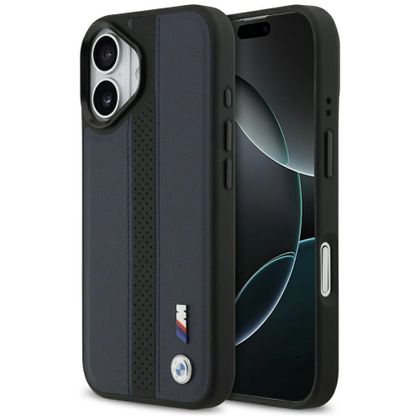 Etui BMW M Perforated Stripe Logo MagSafe do iPhone 17 granatowy