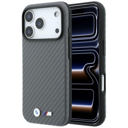 Etui BMW M Carbon Metal Logo MagSafe do iPhone 18 Pro / 17 Pro szary