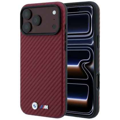 Etui BMW M Carbon Metal Logo MagSafe do iPhone 18 Pro / 17 Pro bordowy