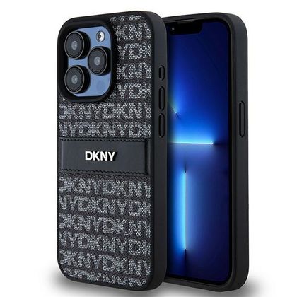 DKNY DKHCP15LPRTHSLK iPhone 15 Pro6.1" czarny/black hardcase Leather Mono Stripe & Metal Logo