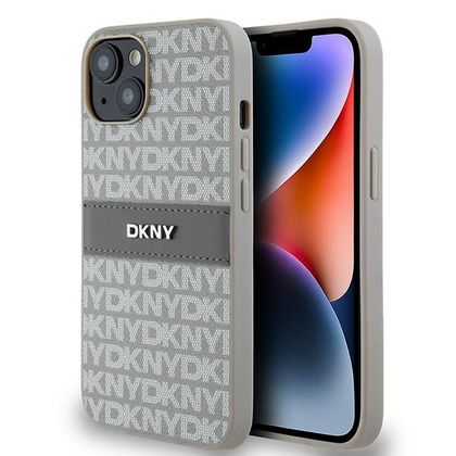 DKNY DKHCP14SPRTHSLE iPhone 14 / 15 / 136.1" beżowy/beige hardcase Leather Mono Stripe & Metal Logo