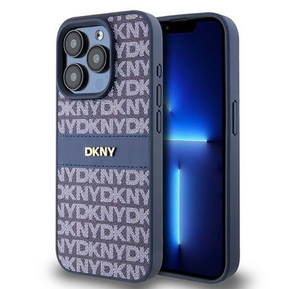 DKNY DKHCP15LPRTHSLB iPhone 15 Pro6.1" niebieski/blue hardcase Leather Mono Stripe & Metal Logo
