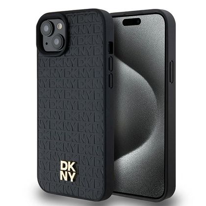 DKNY DKHMP15SPSHRPSK iPhone 15 / 14 / 136.1" czarny/black hardcase Leather Pattern Metal Logo MagSafe