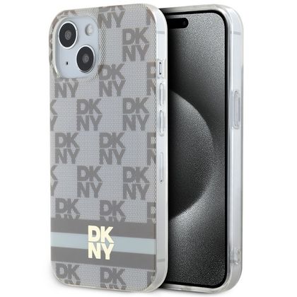 DKNY DKHMP14SHCPTSE iPhone 14 / 15 / 136.1" beżowy/beige hardcase IML Checkered Mono Pattern & Printed Stripes MagSafe