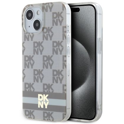 DKNY DKHMP15MHCPTSE iPhone 15 Plus /14 Plus 6.7" beżowy/beige hardcase IML Checkered Mono Pattern & Printed Stripes MagSafe