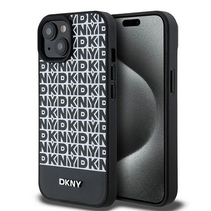 DKNY DKHMP15SPSOSPK iPhone 15 / 14 / 136.1" czarny/black hardcase Leather Printed Pattern Metal Logo MagSafe
