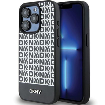 DKNY DKHMP15LPSOSPK iPhone 15 Pro6.1" czarny/black hardcase Leather Printed Pattern Metal Logo MagSafe