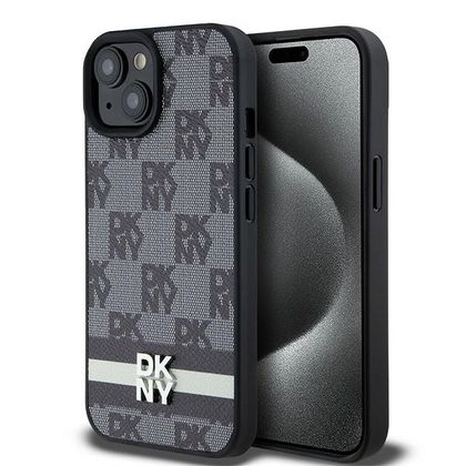DKNY DKHCP15SPCPTSSK iPhone 15 / 14 / 136.1" czarny/black hardcase Leather Checkered Mono Pattern & Printed Stripes