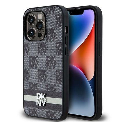 DKNY DKHCP14LPCPTSSK iPhone 14 Pro6.1" czarny/black hardcase Leather Checkered Mono Pattern & Printed Stripes