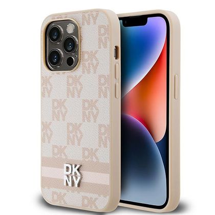 DKNY DKHCP14LPCPTSSP iPhone 14 Pro6.1" różowy/pink hardcase Leather Checkered Mono Pattern & Printed Stripes