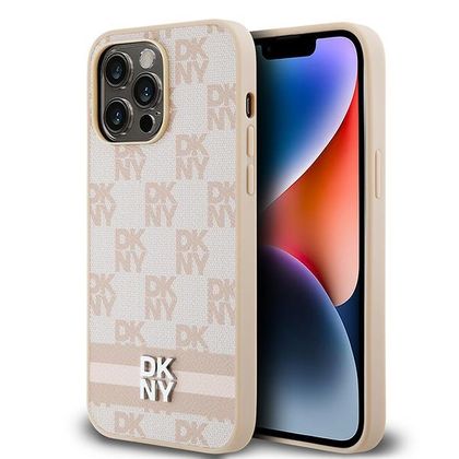 DKNY DKHCP14XPCPTSSP iPhone 14 Pro Max6.7" różowy/pink hardcase Leather Checkered Mono Pattern & Printed Stripes