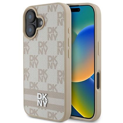DKNY DKHCP16SPCPTSSP iPhone 16 6.1"różowy/pink hardcase Checkered Pattern & Printed Stripes