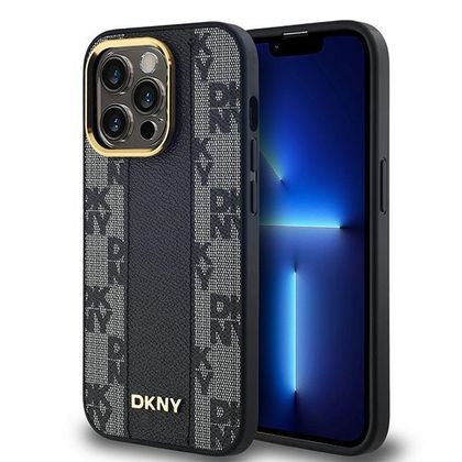 DKNY DKHMP14LPCPVSLK iPhone 14 Pro6.1" czarny/black hardcase Leather Checkered Mono Pattern MagSafe