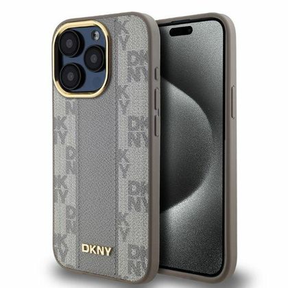 DKNY DKHMP15LPCPVSLE iPhone 15 Pro6.1" beżowy/beige hardcase Leather Checkered Mono Pattern MagSafe