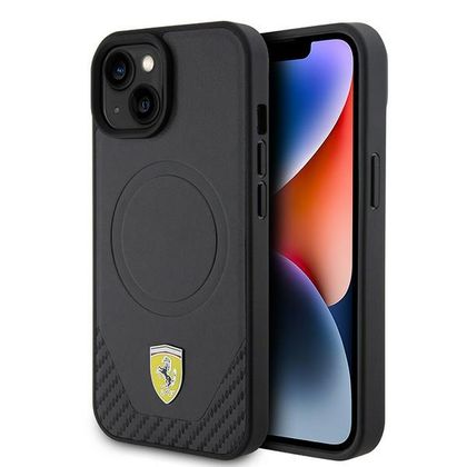 Ferrari FEHMP15SPTEK iPhone 15 / 14 / 13 6.1" czarny/black hardcase Carbon Metal Logo MagSafe