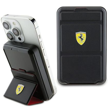 Ferrari Powerbank Bezprzewodowy 15WFEPB10MSPLEK 10000 mAh z funkcją standu czarny/black Metal Logo MagSafe