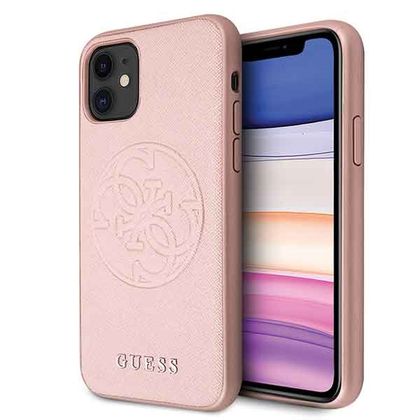 Guess GUHCN61RSSASRG iPhone 11 6,1" / Xrróżowo-złoty/rose gold hard case Saffiano 4G Circle Logo