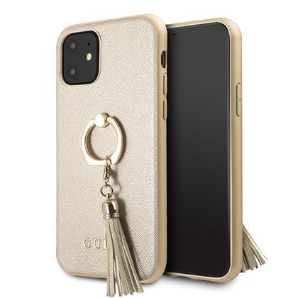 Guess GUHCN61RSSABE iPhone 11 6,1" / Xrbeige/beżowy hard case Saffiano with ring stand
