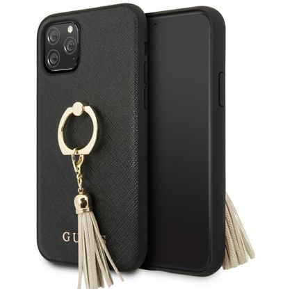 Guess GUHCN58RSSABK iPhone 11 Proczarny/black hard case Saffiano with ring stand