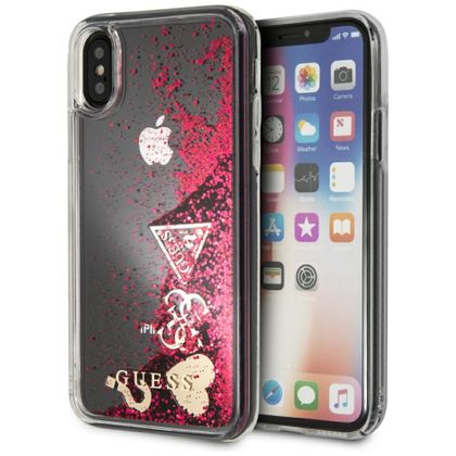 Guess GUHCPXGLHFLRA iPhone X/Xsraspberry hard case Glitter Hearts
