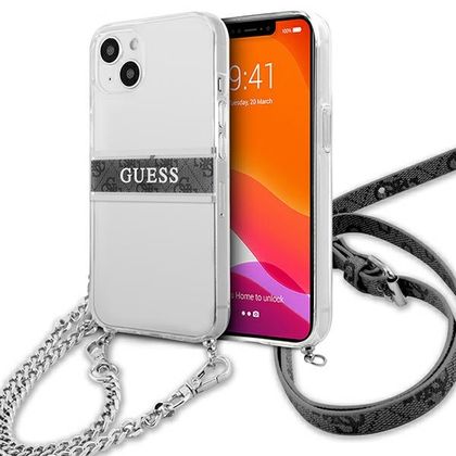 Guess GUHCP13MKC4GBSI iPhone 13 / 14 /15 6.1" Transparent hardcase 4G Grey Strap Silver Chain