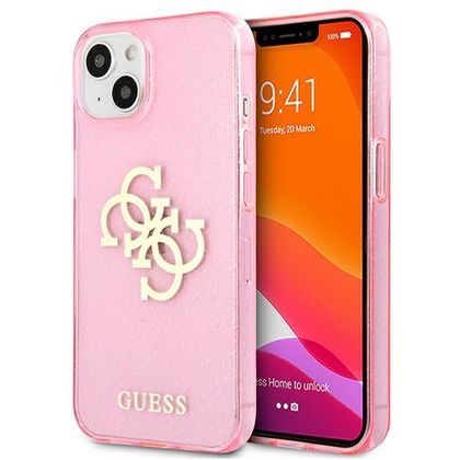 Guess GUHCP13MPCUGL4GPI iPhone 13 / 14 /15 6.1" różowy/pink hard case Glitter 4G Big Logo