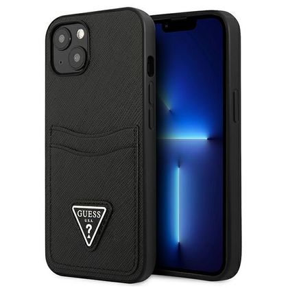 Guess GUHCP13MPSATPK iPhone 13 / 14 / 156.1" czarny/black hardcase SaffianoTriangle Logo Cardslot