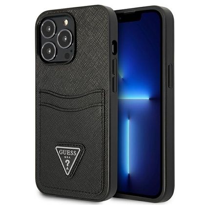 Guess GUHCP13LPSATPK iPhone 13 Pro / 136,1" czarny/black hardcase SaffianoTriangle Logo Cardslot