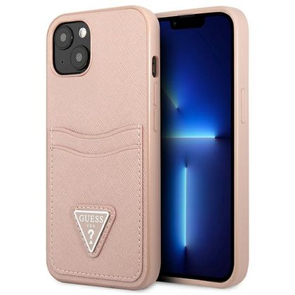 Guess GUHCP13SPSATPP iPhone 13 mini 5,4"różowy/pink hardcase SaffianoTriangle Logo Cardslot