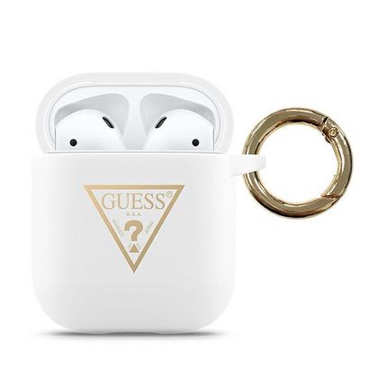 Guess GUACA2LSTLWH AirPods 1/2 coverbiały/white Silicone Triangle Logo