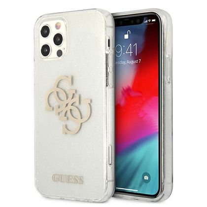 Guess GUHCP12LPCUGL4GTR iPhone 12 ProMax 6,7" transparent hard case Glitter 4G Big Logo