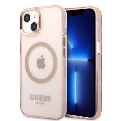 Guess GUHMP13MHTCMP iPhone 13 / 14 / 15 6.1" różowy/pink hard case Gold Outline Translucent MagSafe