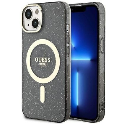 Guess GUHMP14MHCMCGK iPhone 14 Plus/ 15 Plus 6.7" czarny/black hardcase Glitter Gold MagSafe
