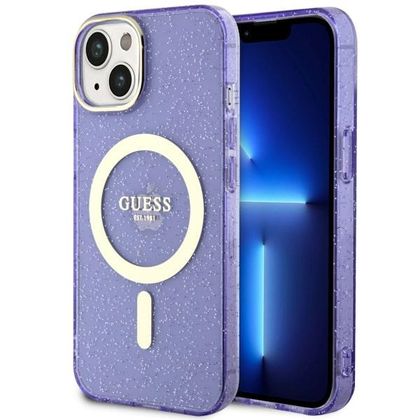 Guess GUHMP14SHCMCGU iPhone 14 / 15 / 136.1" purpurowy/purple hardcase Glitter Gold MagSafe