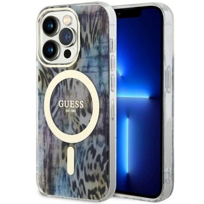 Guess GUHMP14XHLEOPWB iPhone 14 Pro Max6.7" niebieski/blue hardcase Leopard MagSafe