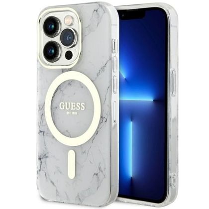 Guess GUHMP14LPCUMAH iPhone 14 Pro 6.1"biały/white hardcase Marble MagSafe