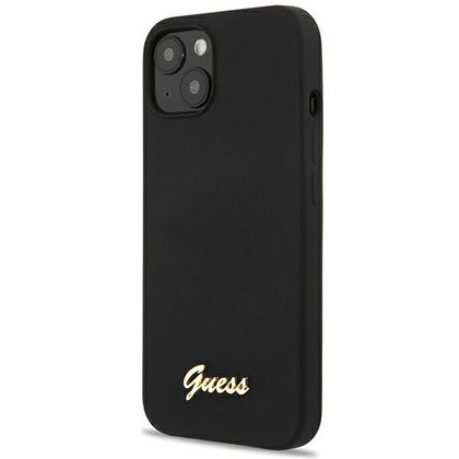 Guess GUHCP13MLSLMGBK iPhone 13 / 14 / 15 6.1" black/czarny hardcase Silicone Script Gold Logo