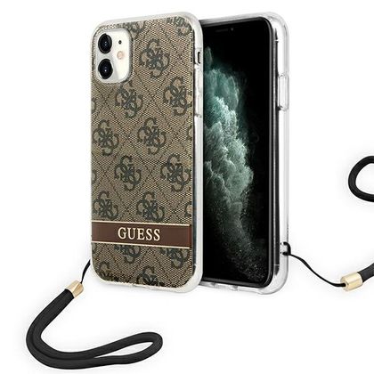 Guess GUOHCN61H4STW iPhone 11brązowy/brown hardcase 4G Print Strap