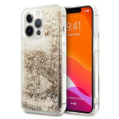 Guess GUOHCP13XGLHFLGO iPhone 13 Pro Max6,7" gold/złoty hardcase Glitter Charms