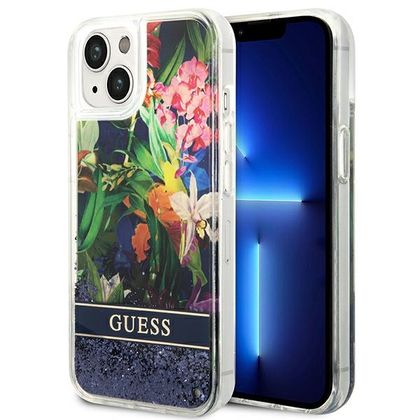 Guess GUHCP14SLFLSB iPhone 14 / 15 / 13 6.1" niebieski/blue hardcase Flower Liquid Glitter