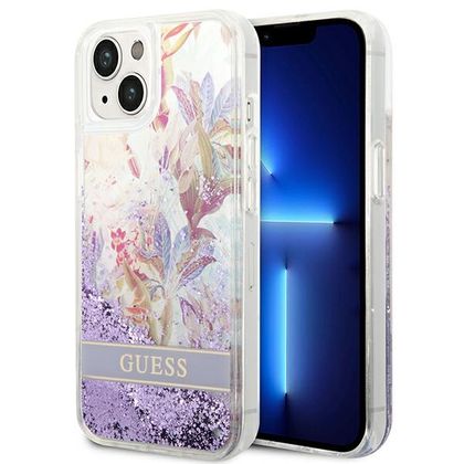 Guess GUHCP14MLFLSU iPhone 14 Plus / 15 Plus 6.7" fioletowy/purple hardcase Flower Liquid Glitter