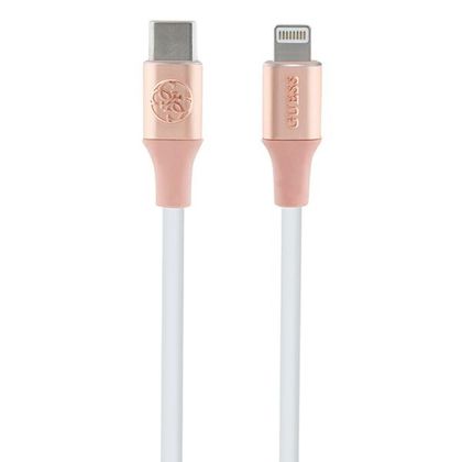Guess GUCLLALRGDP kabel USB-C -Lightning 1.5m Fast Charging różowy/pink Ebossed Logo
